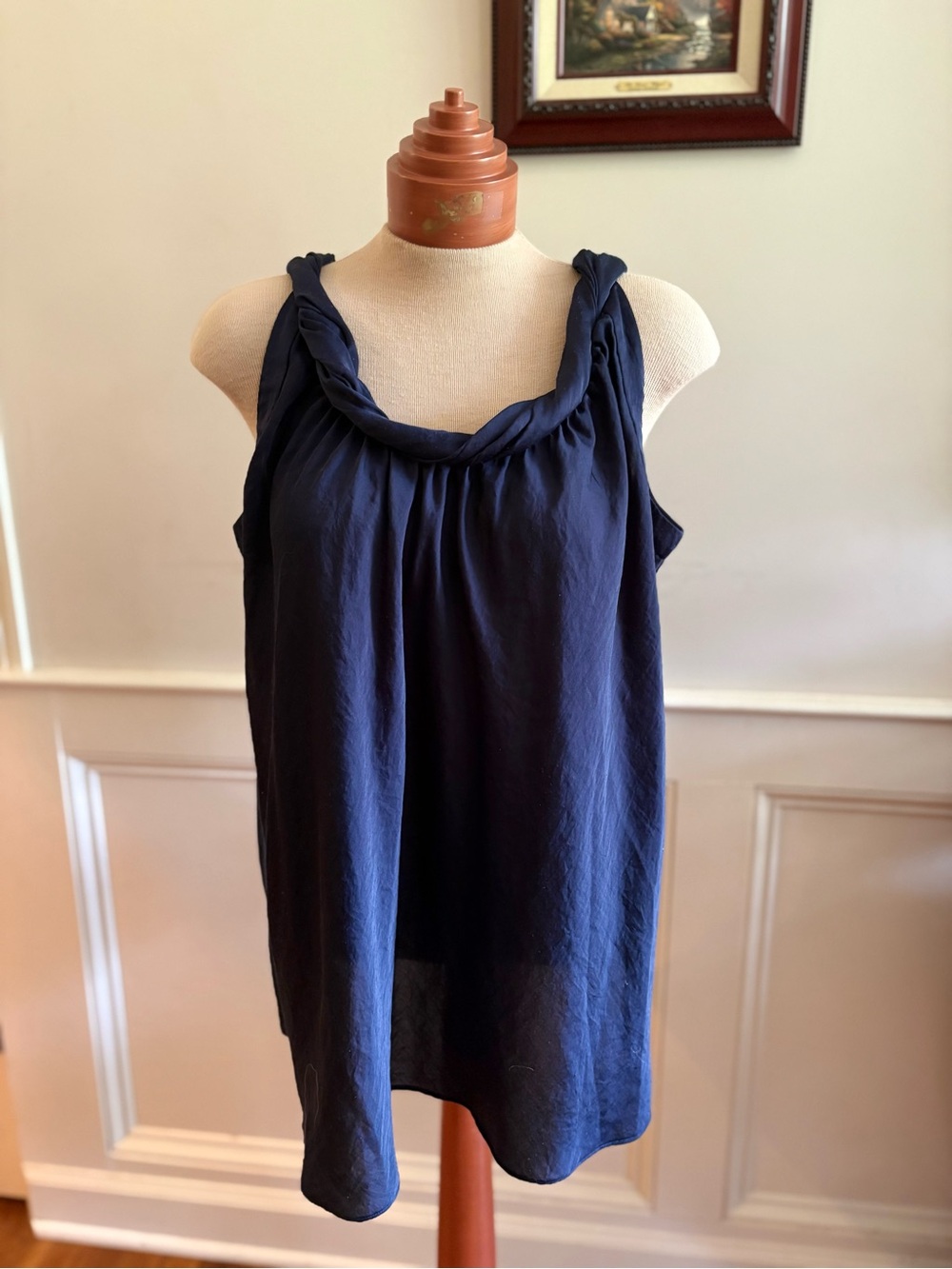 Braided-Shoulder Navy Sleeveless Tunic